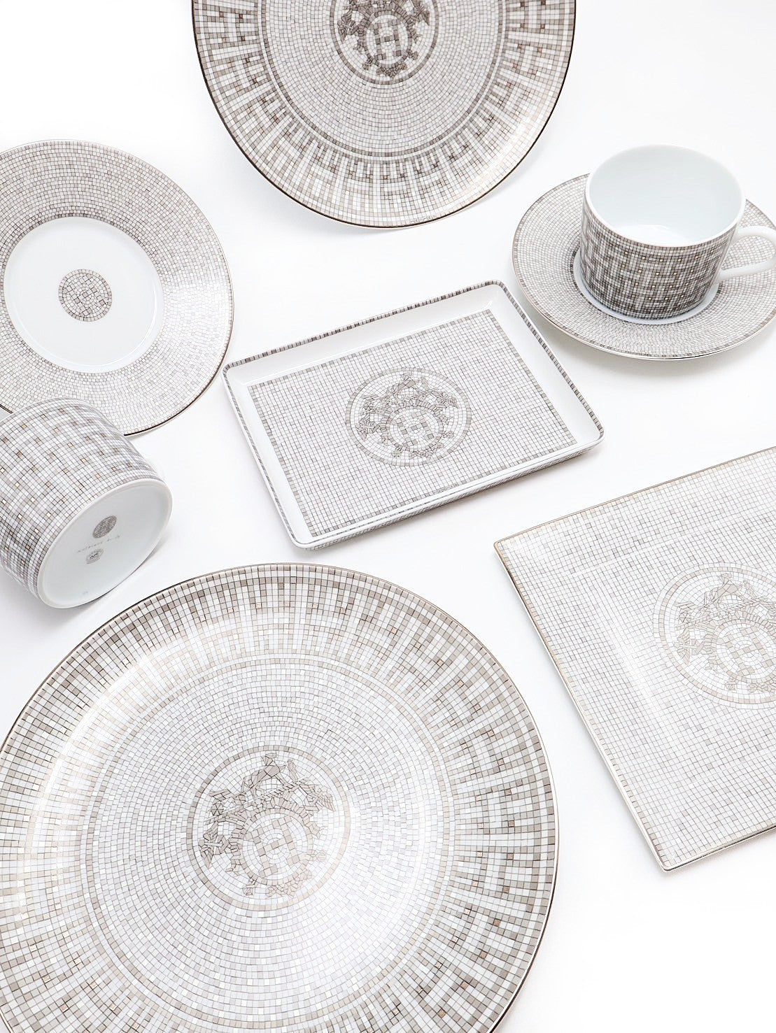 HERMES Mosaique au24鉑金馬賽克 - 咖啡杯盤組