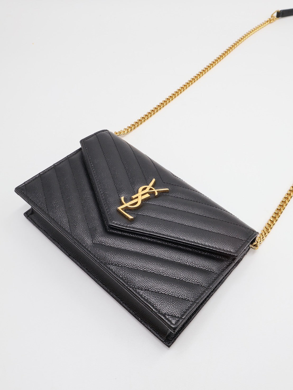 YSL 經典V紋信封WOC - 黑金