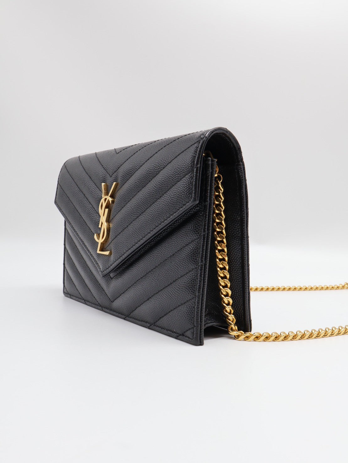YSL 經典V紋信封WOC - 黑金