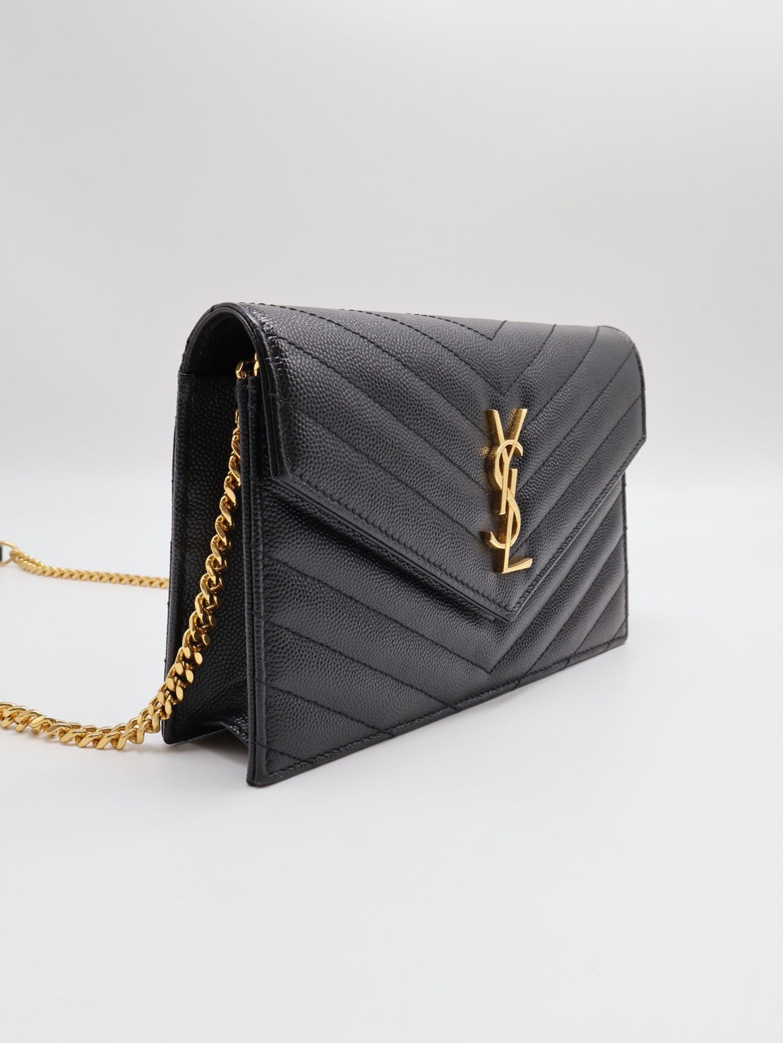 YSL 經典V紋信封WOC - 黑金