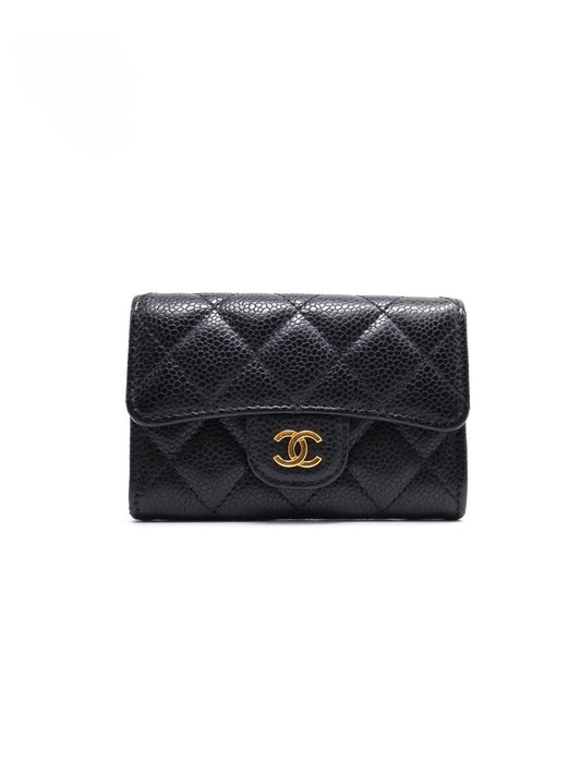 CHANEL 經典口蓋卡包 - 黑金28開