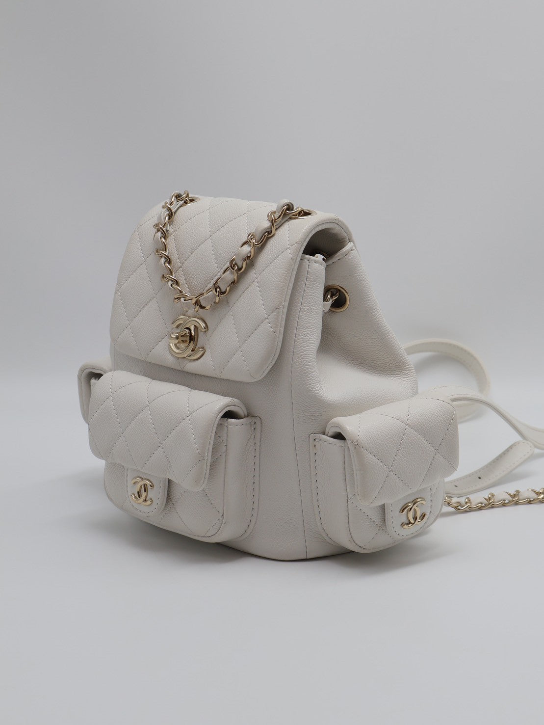 CHANEL Duma粒面牛皮後背包 - 小號白金