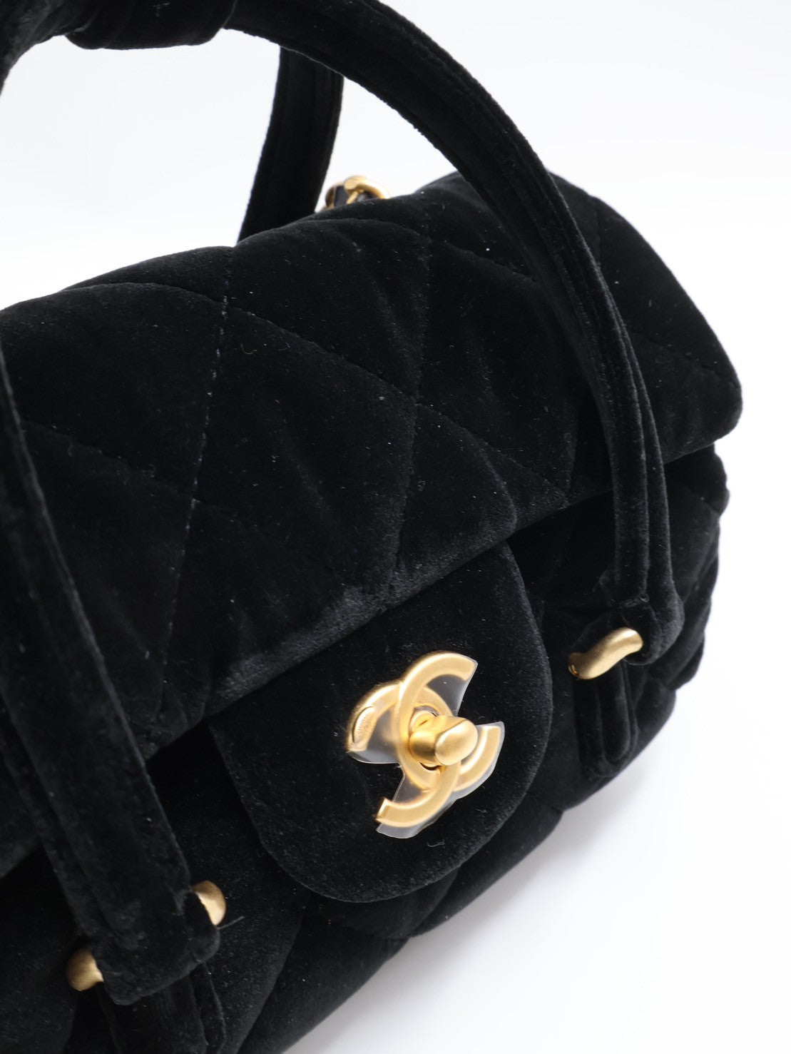 CHANEL 絲絨圓筒手提包 - 黑金