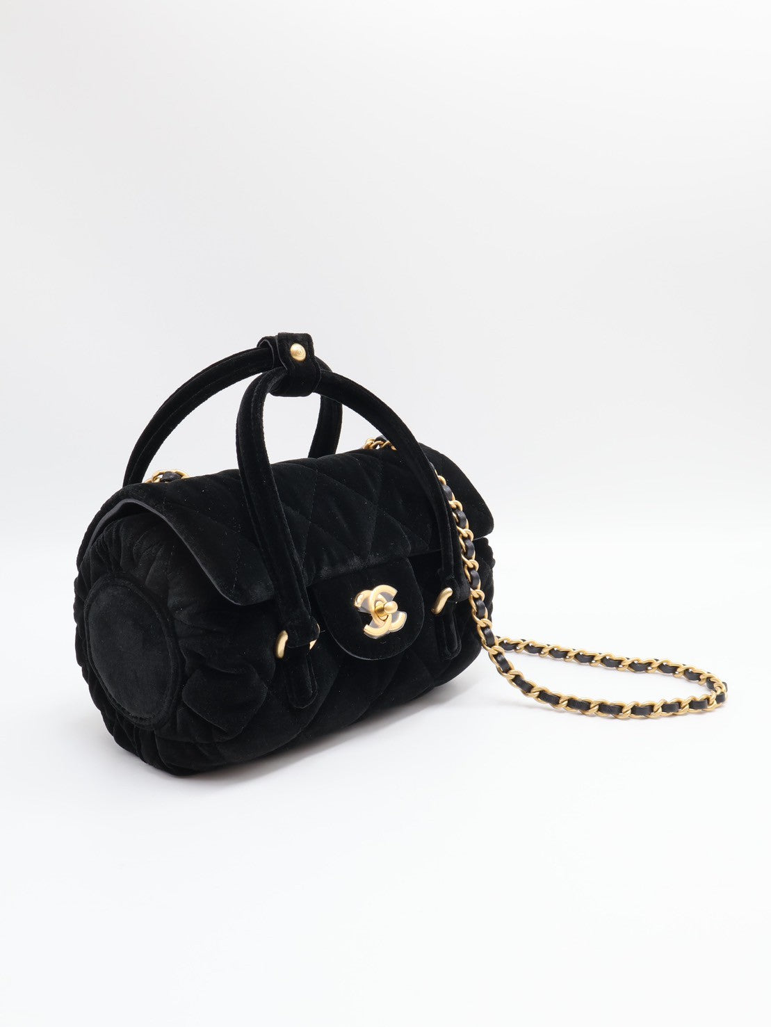 CHANEL 絲絨圓筒手提包 - 黑金