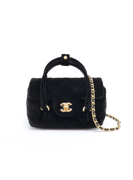 CHANEL 絲絨圓筒手提包 - 黑金