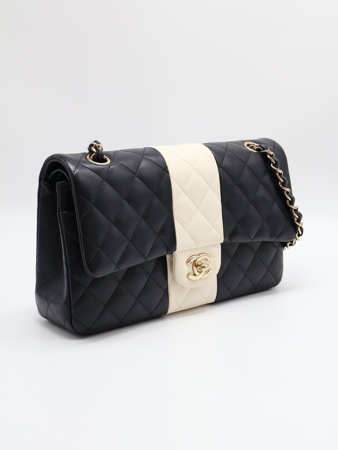 CHANEL 經典口蓋包 CF25 - 熊貓拚色金