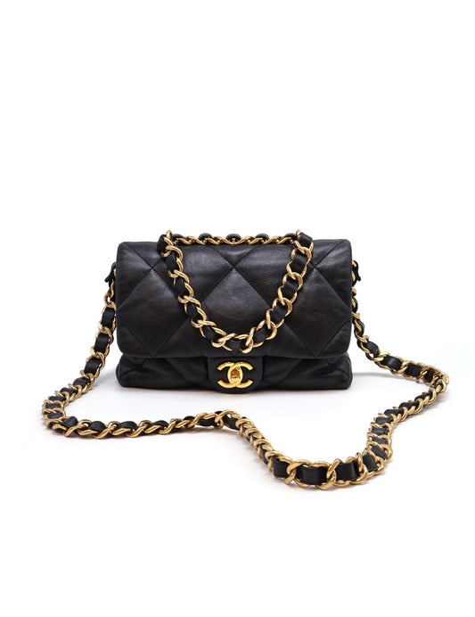 CHANEL 22B粗鍊帶枕頭包 - 大號黑金