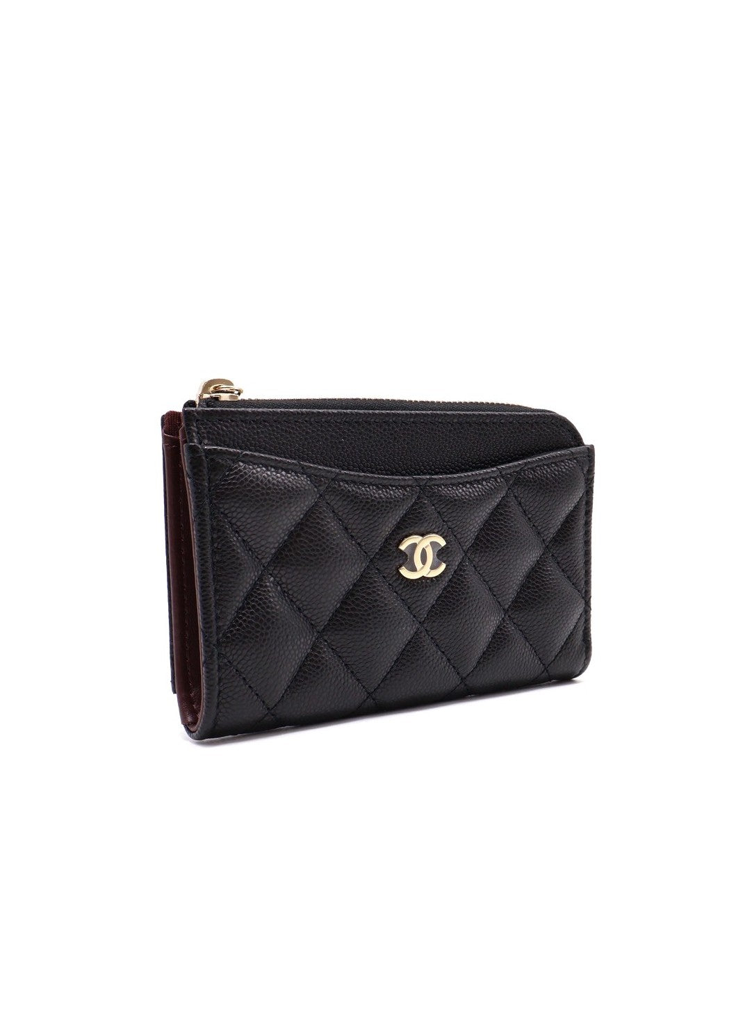 CHANEL L型拉鍊零錢卡片包 - 黑金
