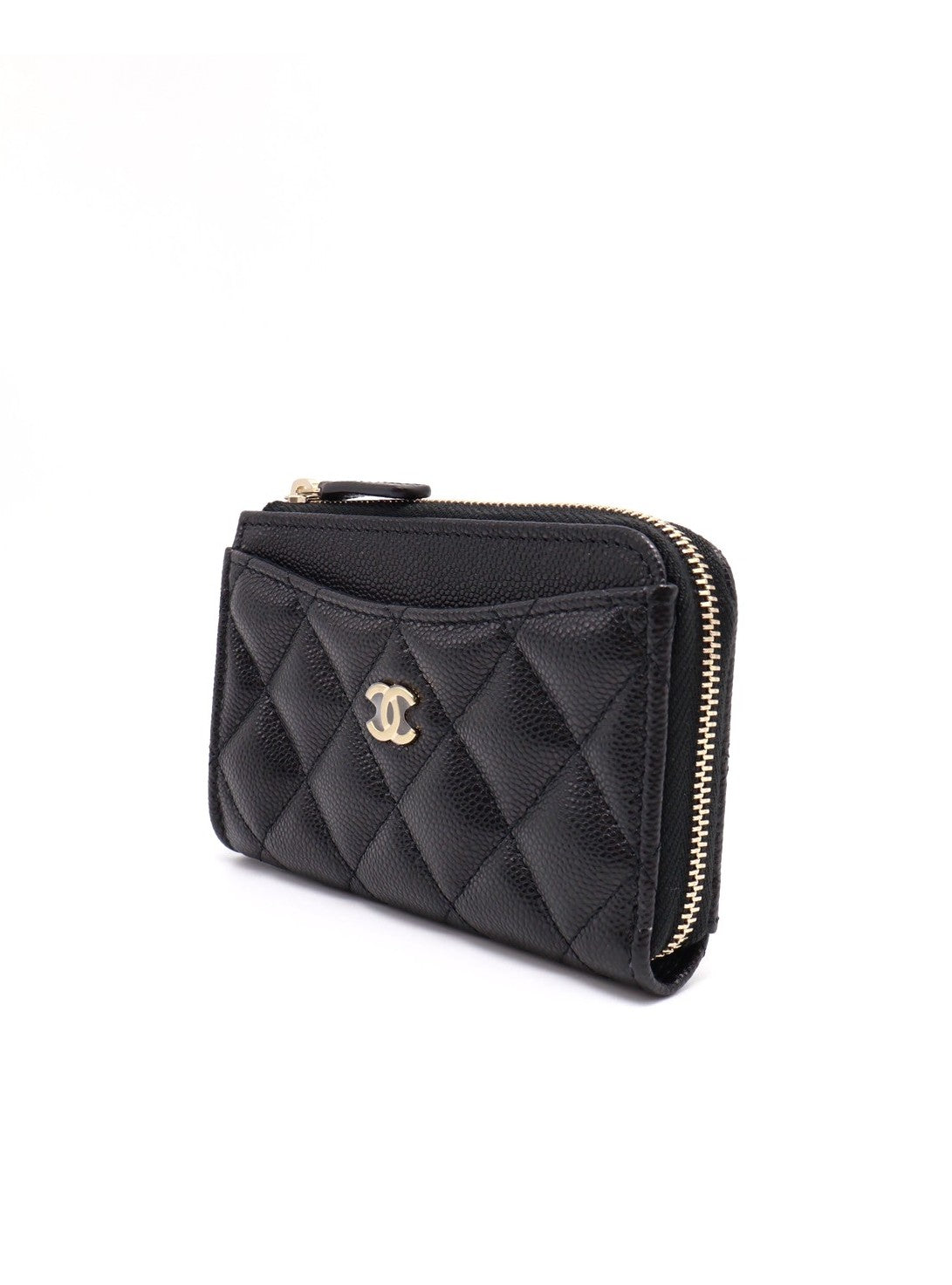 CHANEL L型拉鍊零錢卡片包 - 黑金