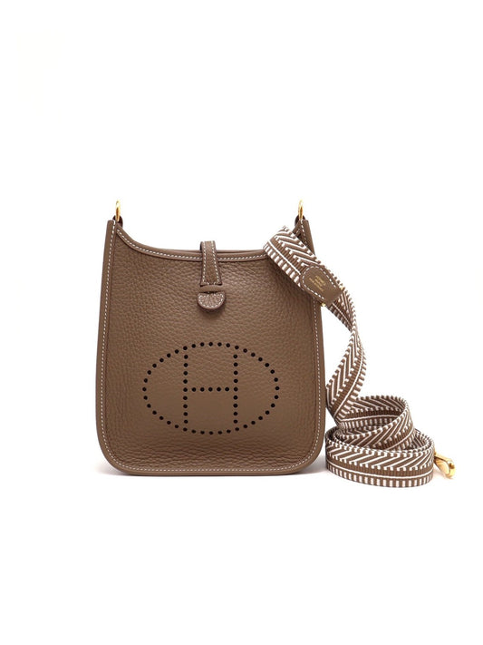 HERMES Mini evelyne - 灰金配灰白背帶