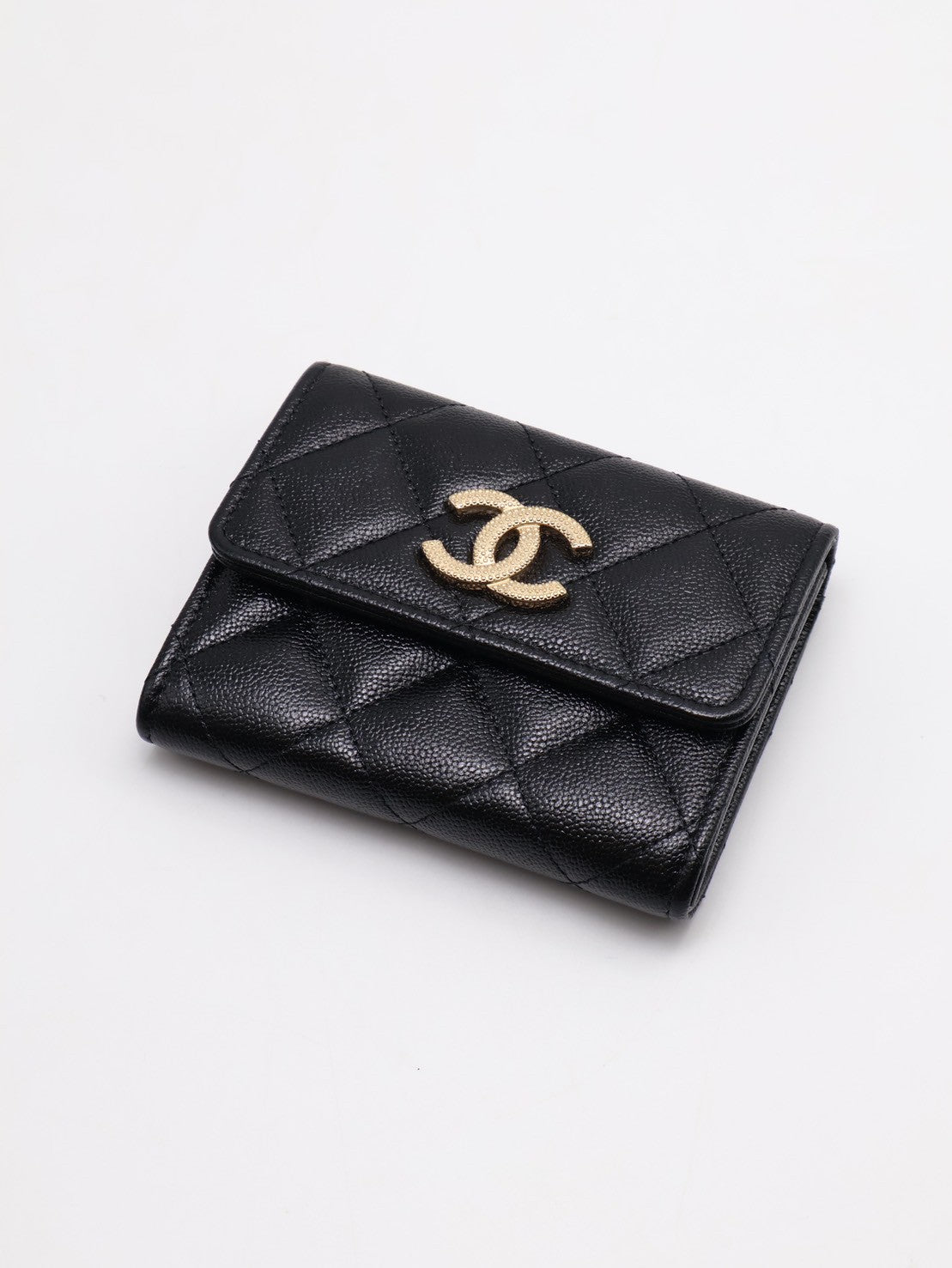 CHANEL 22B粒面牛皮雙層卡包 - 黑金