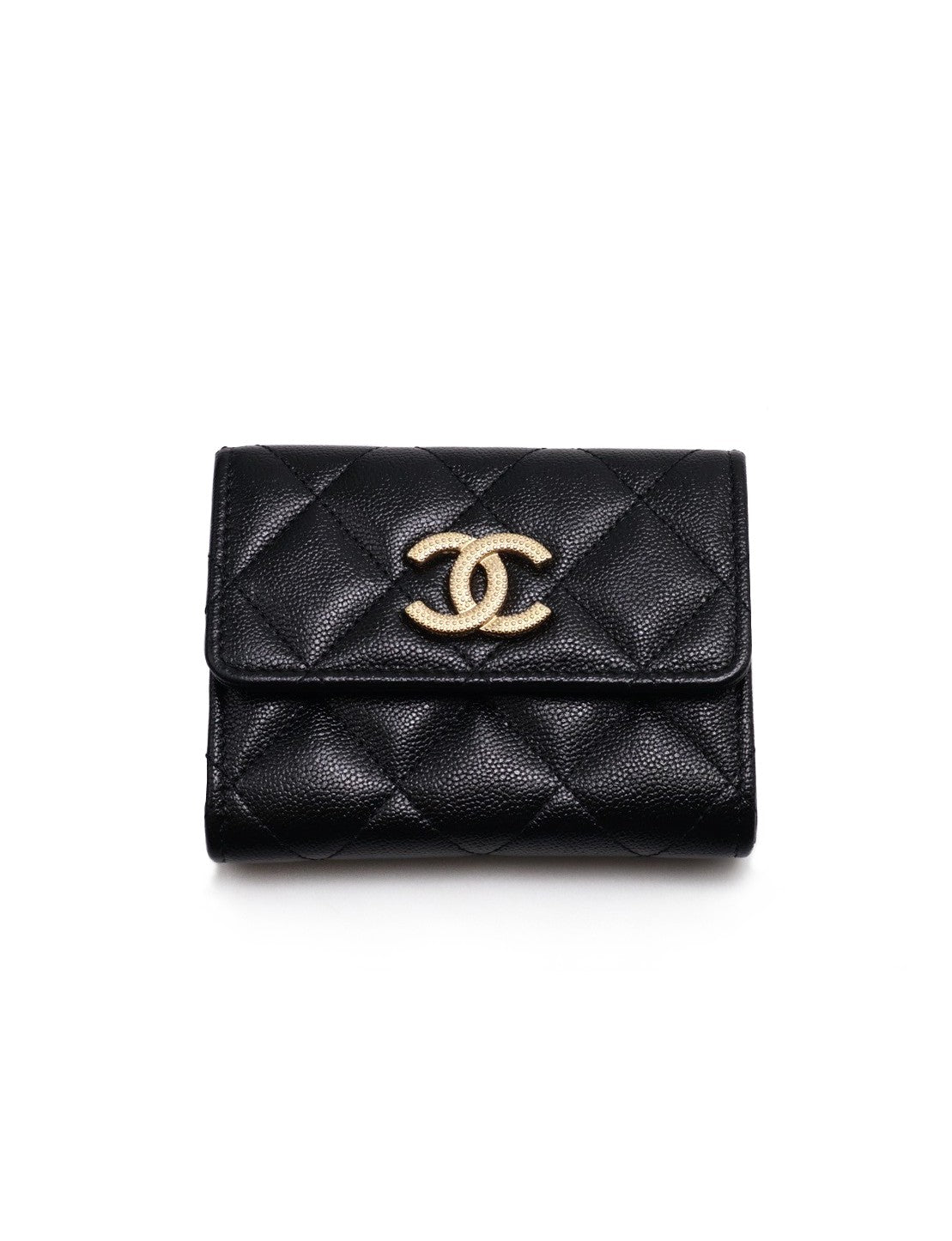 CHANEL 22B粒面牛皮雙層卡包 - 黑金