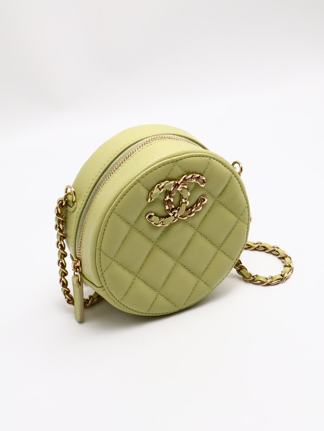 CHANEL 皮穿鍊小圓餅包 - 嫩綠30開