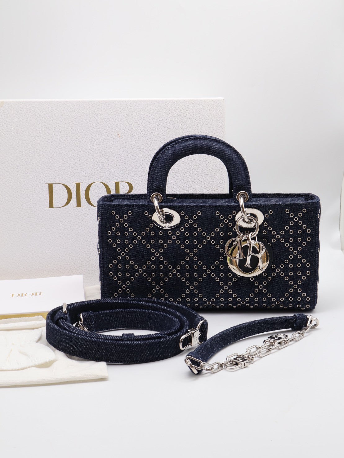 DIOR D-joy單寧單肩包 - 小號深藍牛仔