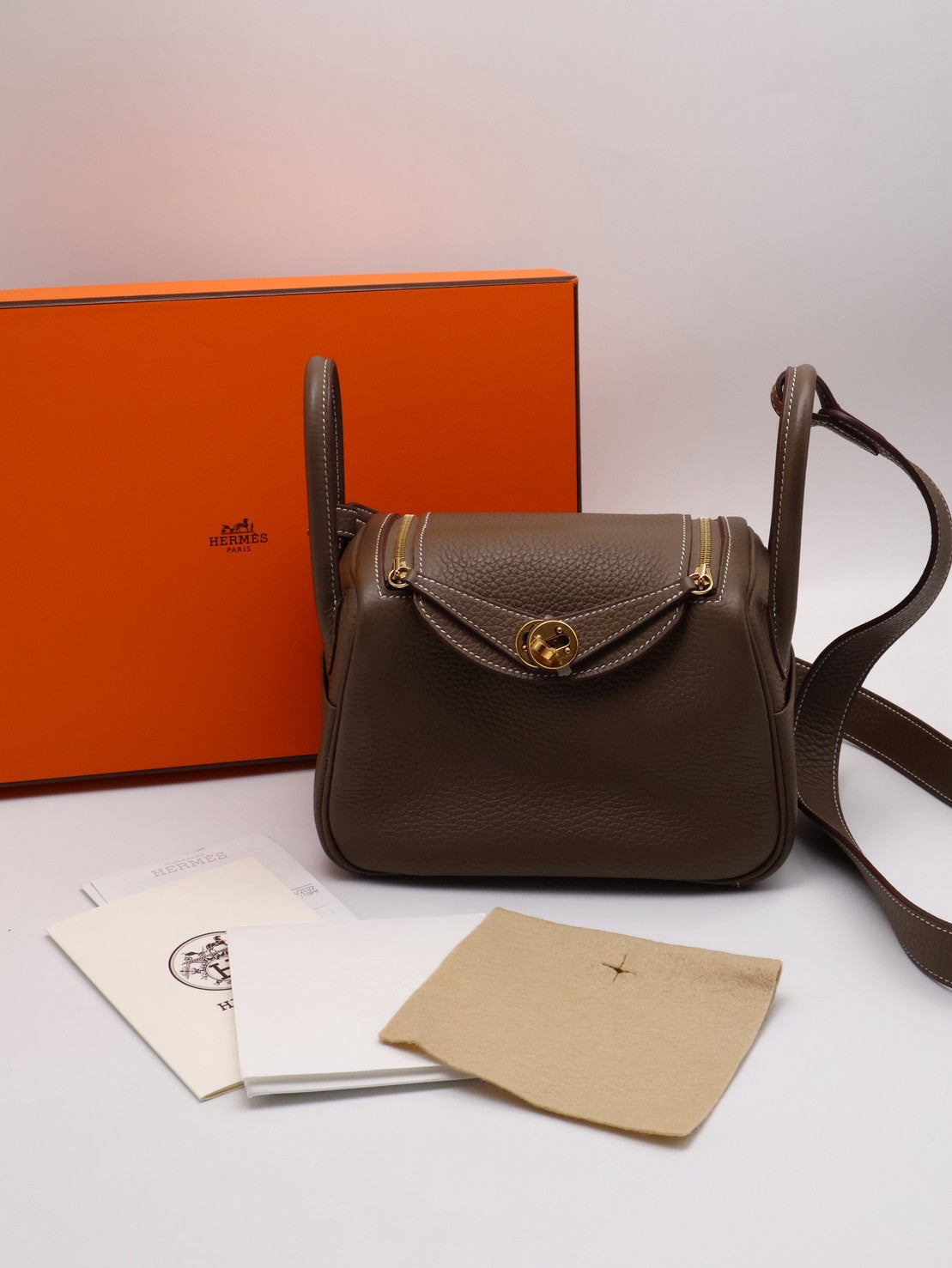 HERMES Mini lindy - 灰金 U