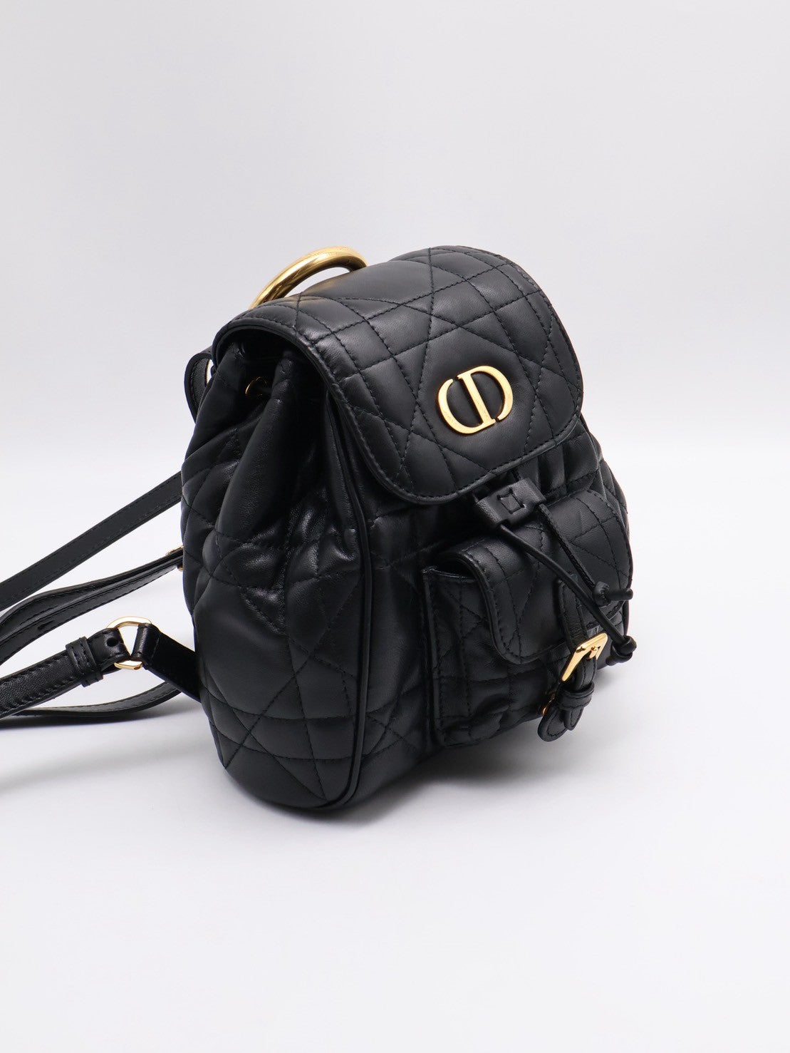DIOR Caro藤格紋後背包小號 - 黑金