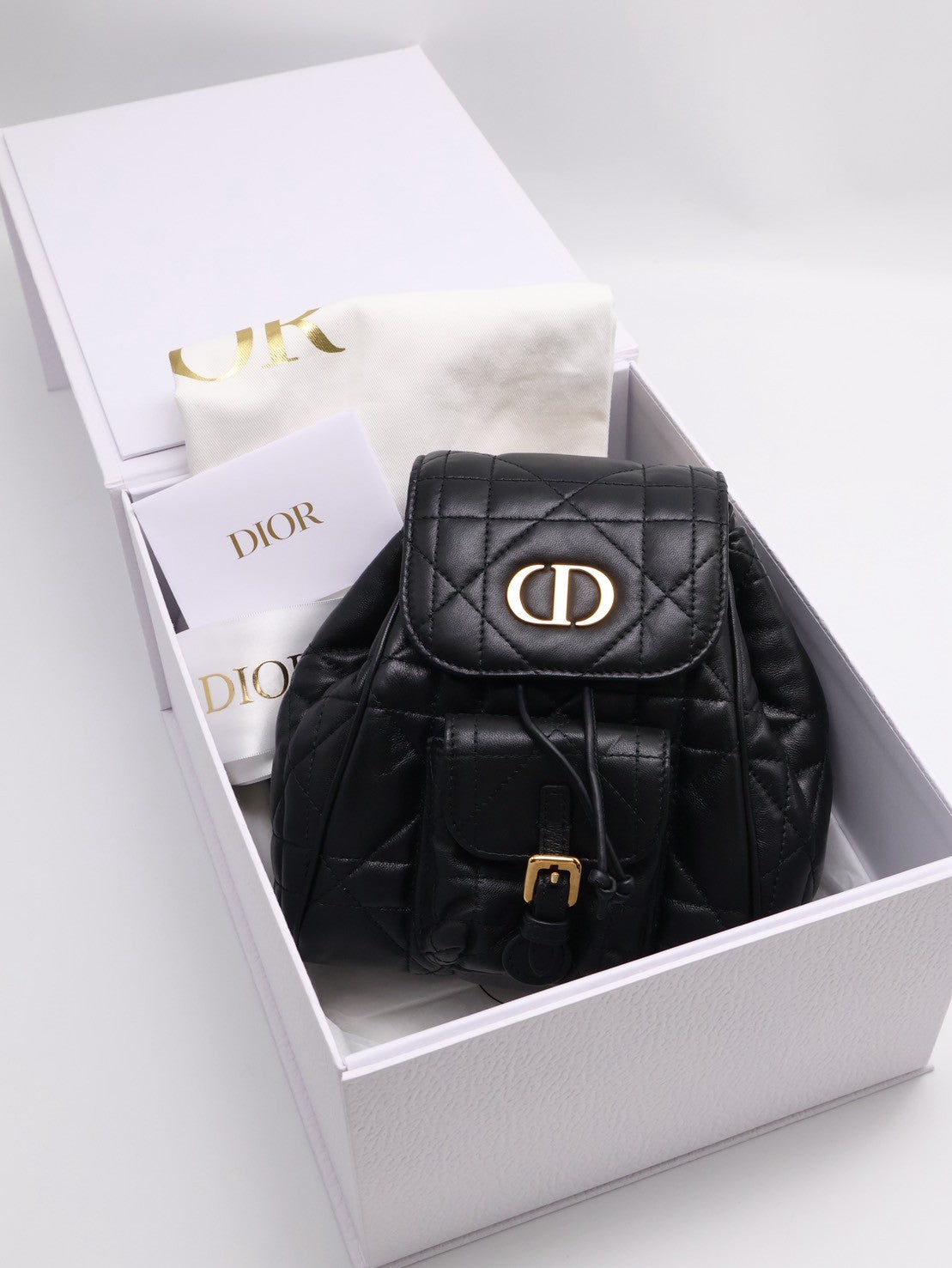 DIOR Caro藤格紋後背包小號 - 黑金
