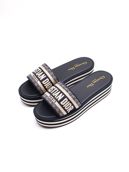 DIOR Dway厚底刺繡拖鞋 - 黑 36