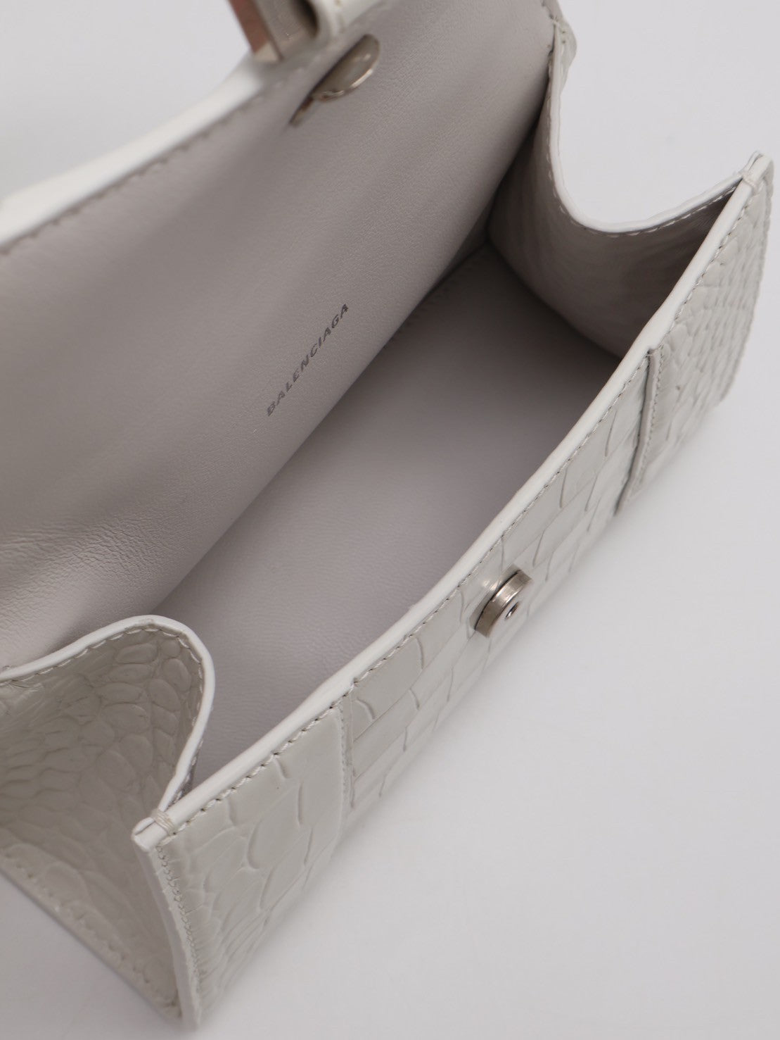Balenciaga 閃亮小牛皮鱷魚壓紋沙漏包 - XS白銀