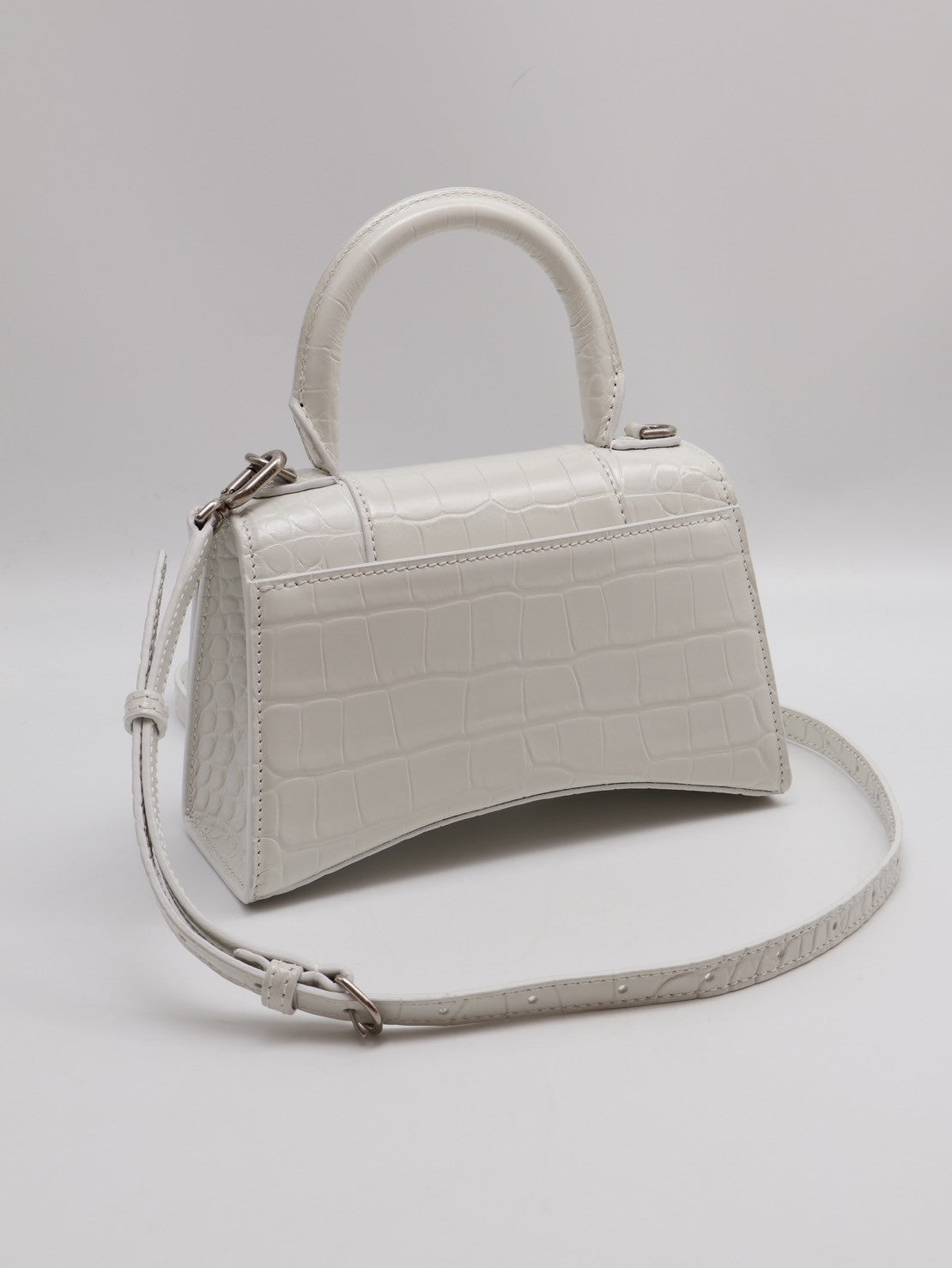 Balenciaga 閃亮小牛皮鱷魚壓紋沙漏包 - XS白銀