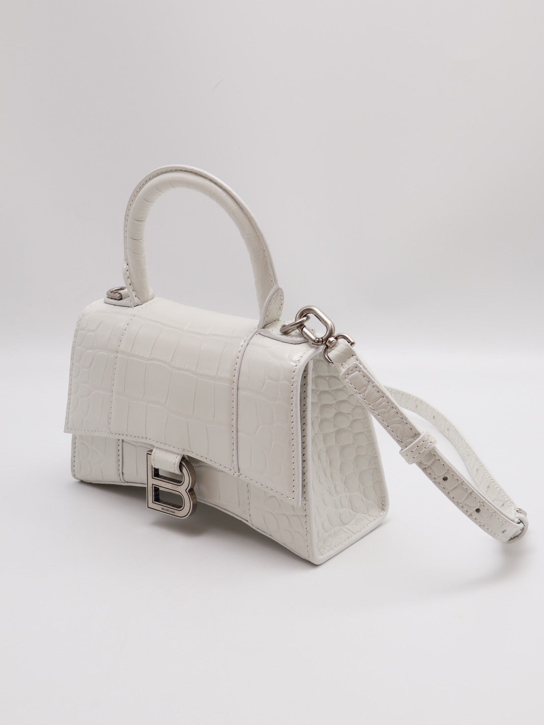 Balenciaga 閃亮小牛皮鱷魚壓紋沙漏包 - XS白銀