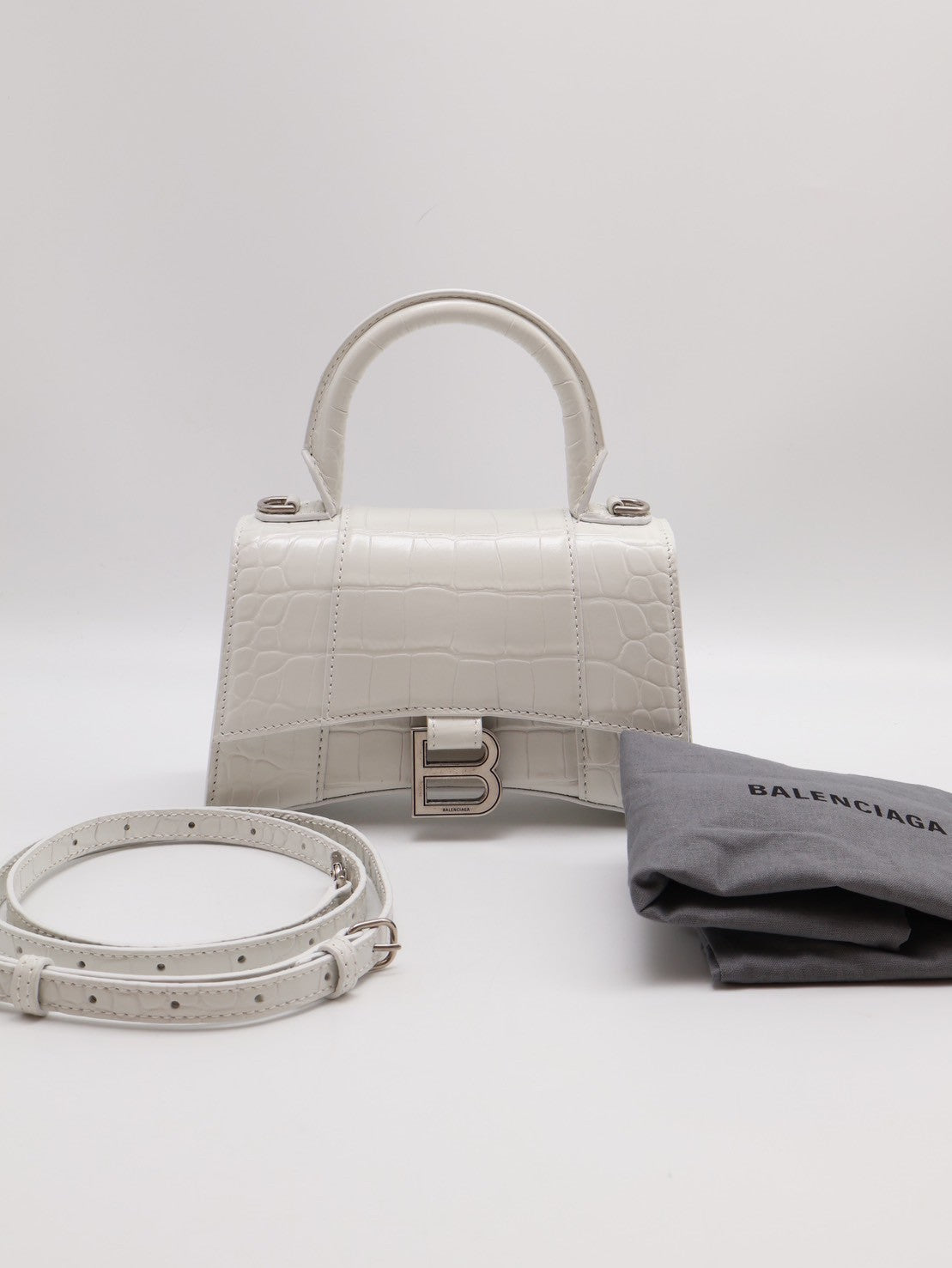 Balenciaga 閃亮小牛皮鱷魚壓紋沙漏包 - XS白銀