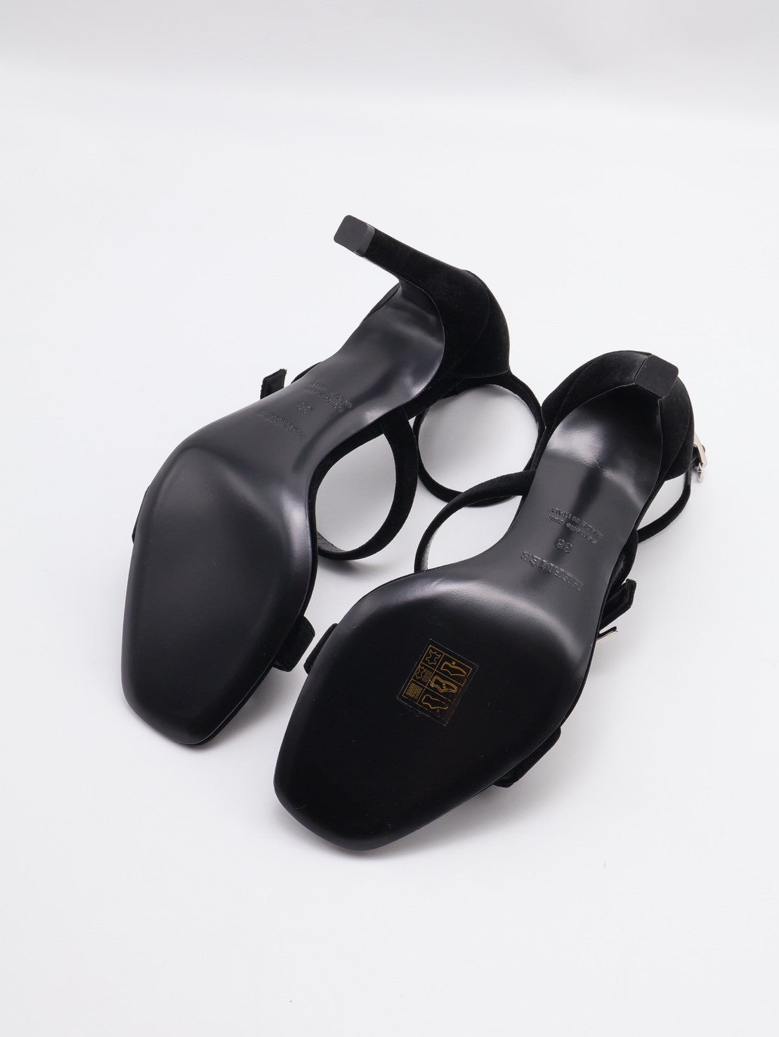 HERMES Liv 90 天鵝絨高跟涼鞋 - 黑銀 38