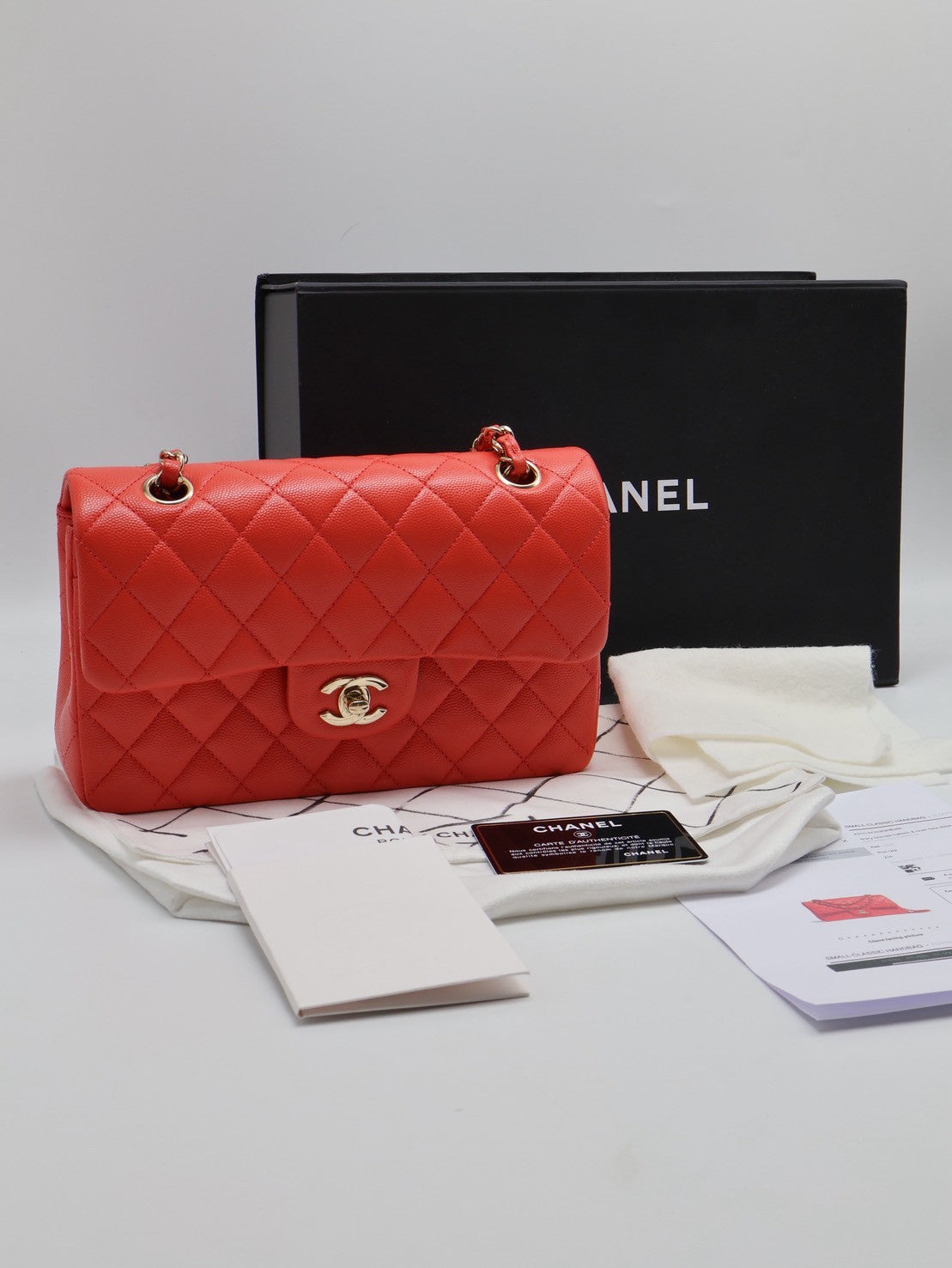 CHANEL 經典口蓋包 CF23 - 粒面牛皮桃粉金30開