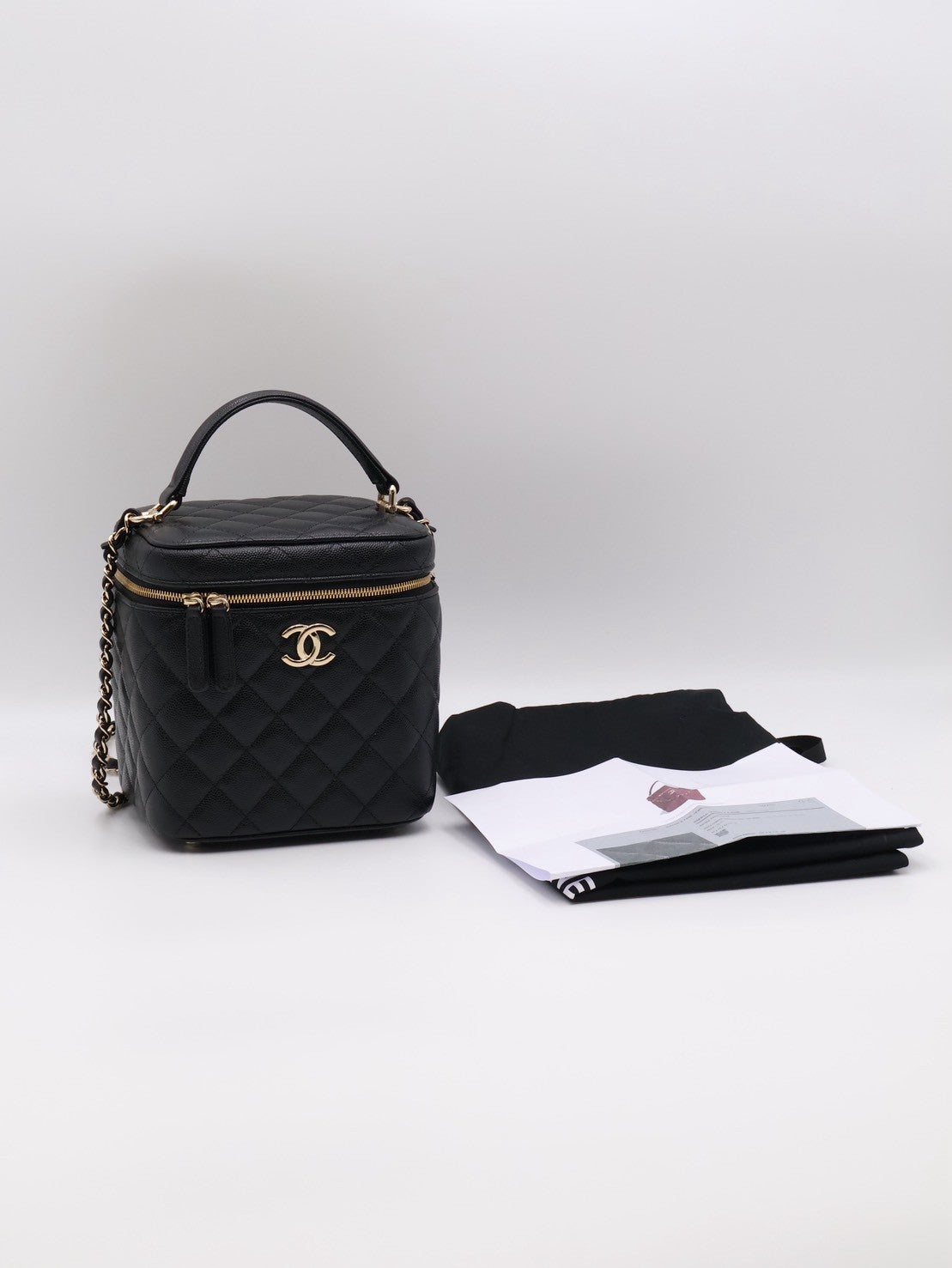 CHANEL 粒面牛皮手提化妝盒 - 黑金