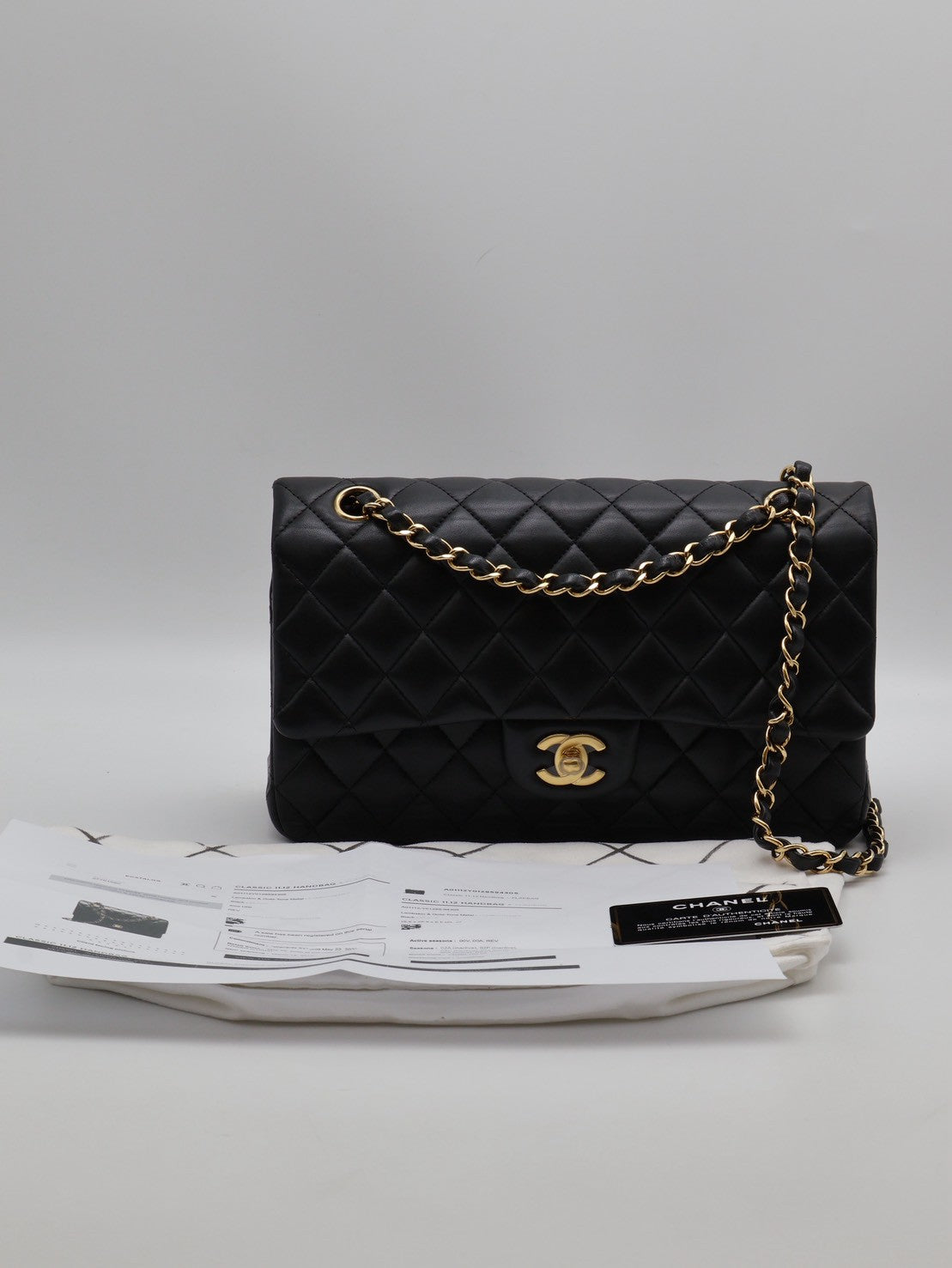 CHANEL 經典口蓋包 CF25 - 羊皮黑金27開