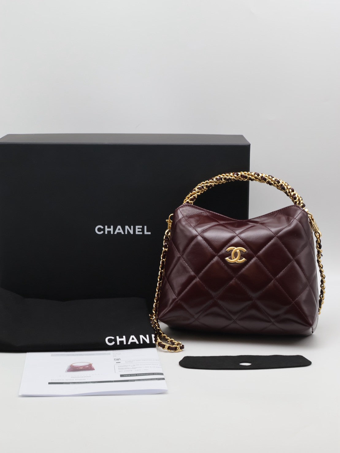 CHANEL 24B麻花手柄斜背包 - 酒紅金