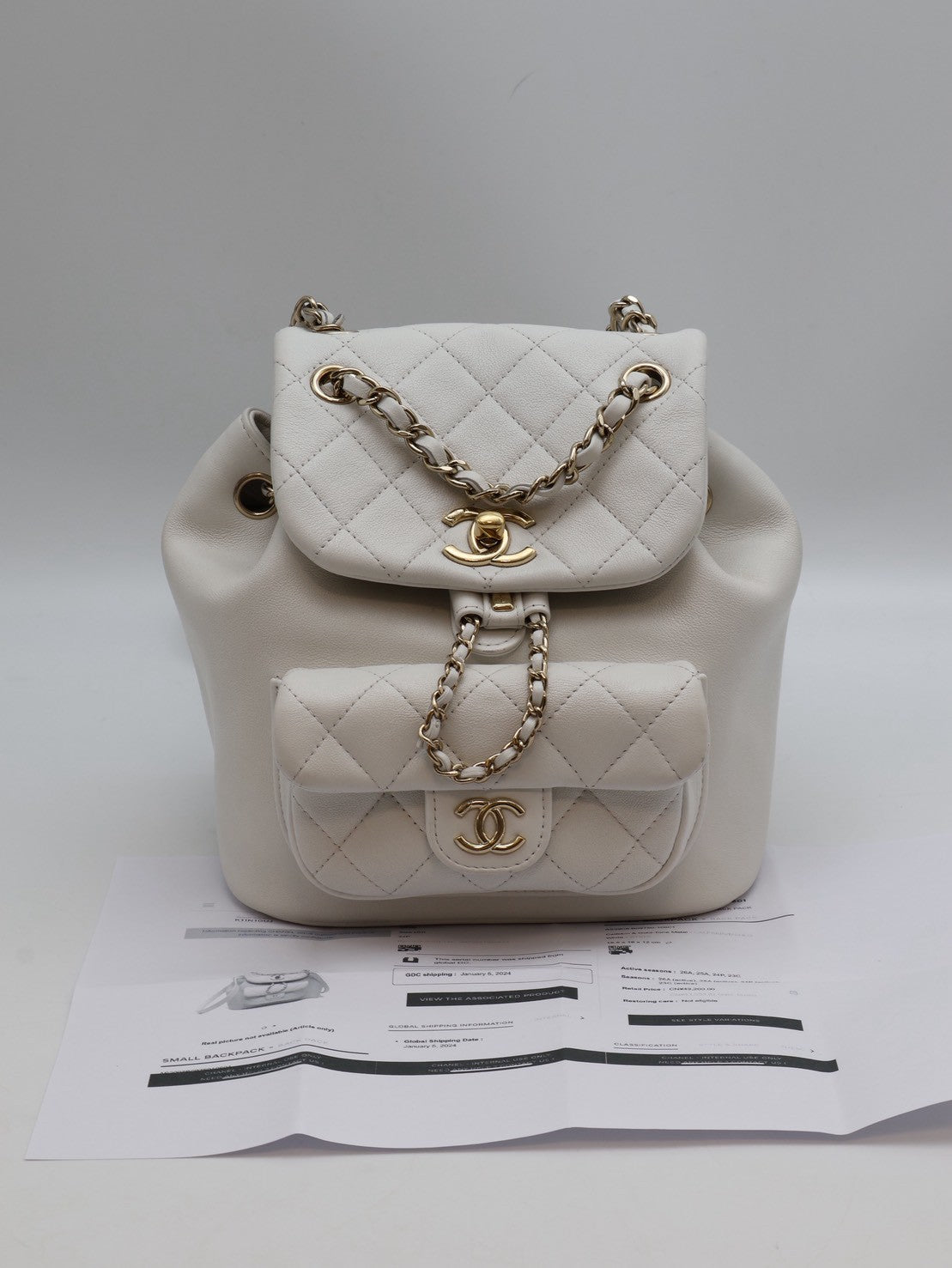 CHANEL Duma小牛皮後背包 - 小號白金