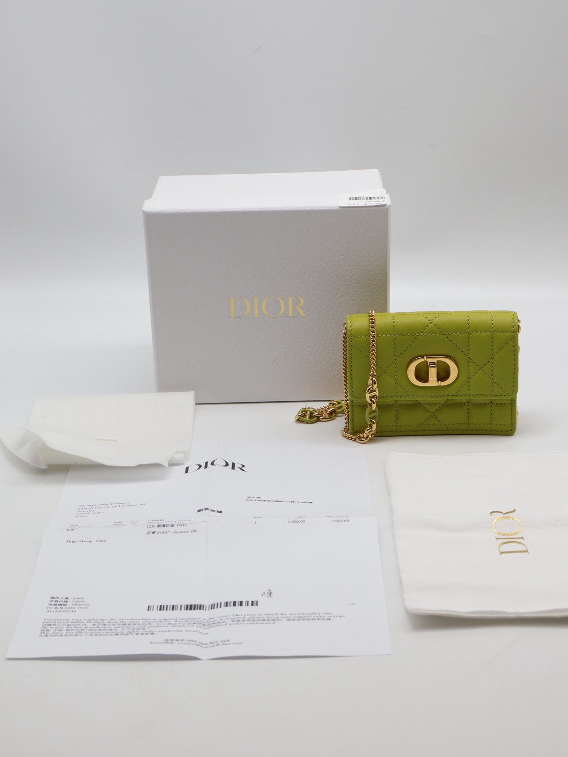 DIOR Caro藤格紋迷你鍊帶小包 - 果綠金