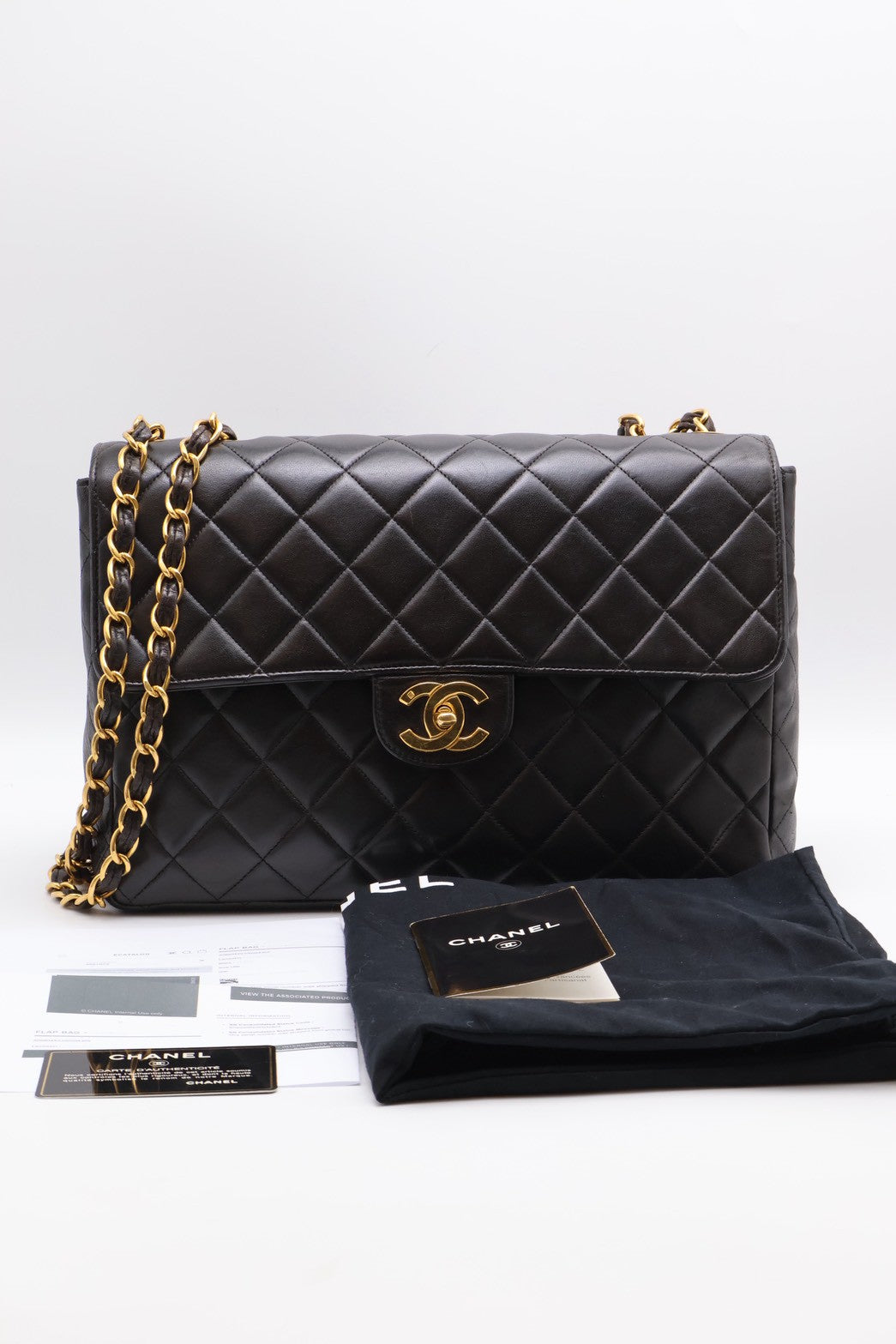 CHANEL 復古口蓋單肩包 - 黑金3開