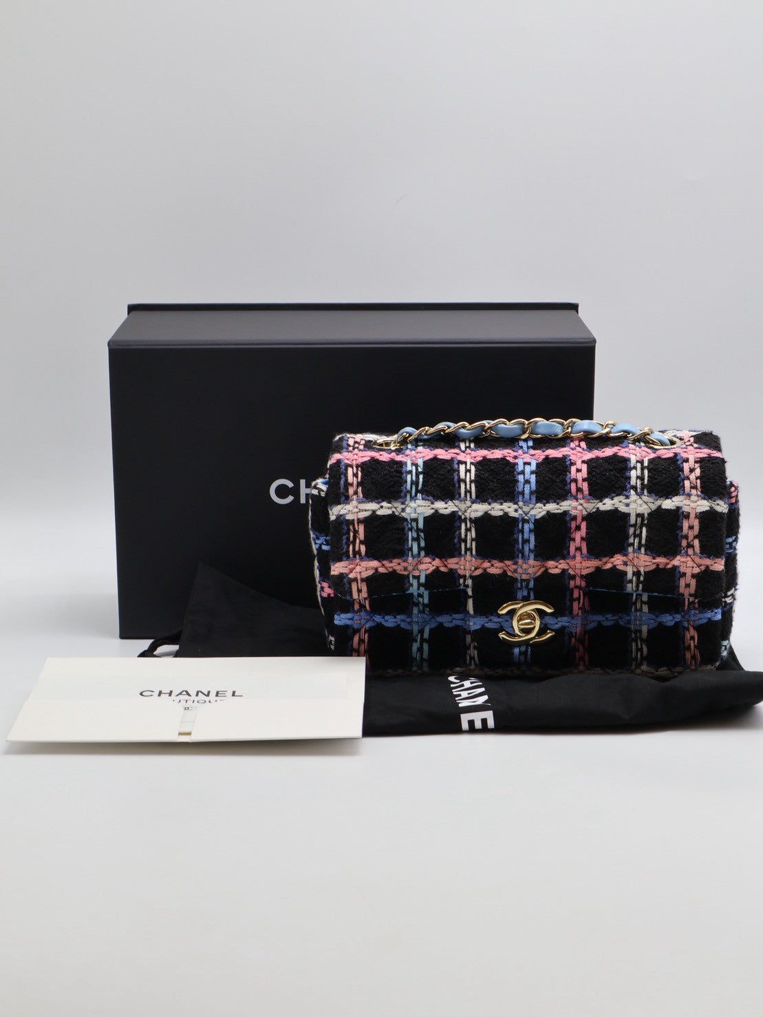 CHANEL 經典口蓋包Mini CF20 - 編織毛呢黑金