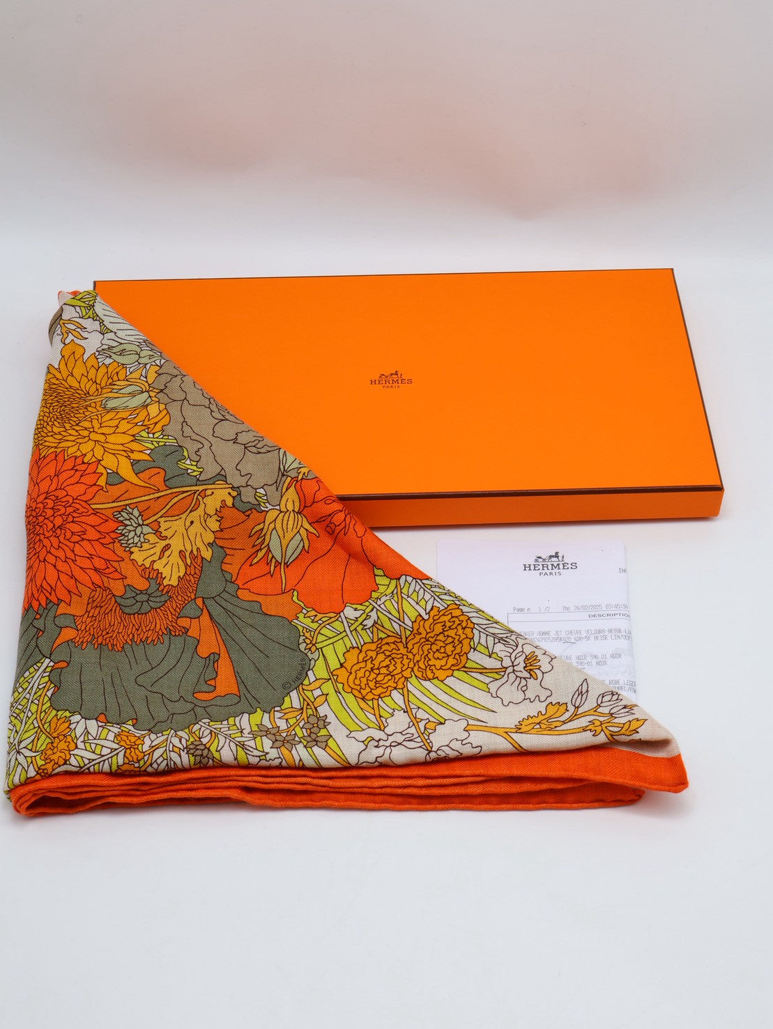 HERMES Robe legere輕揚花衣三角巾 - 橘