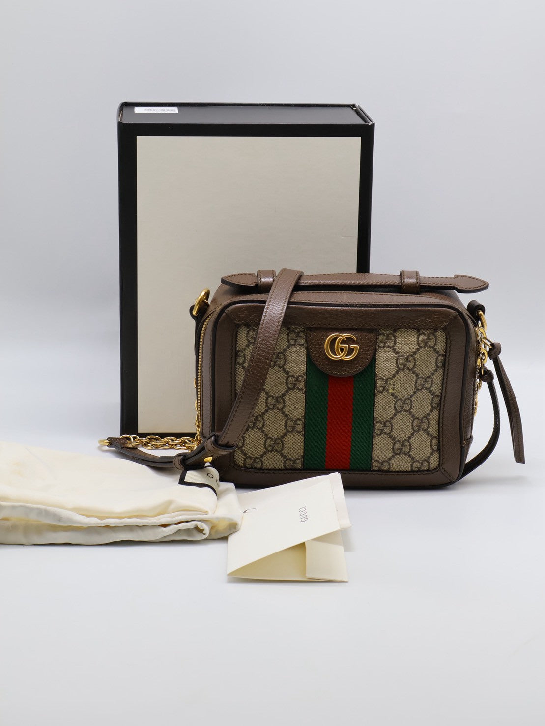 GUCCI 帆布老花綠紅織帶相機包