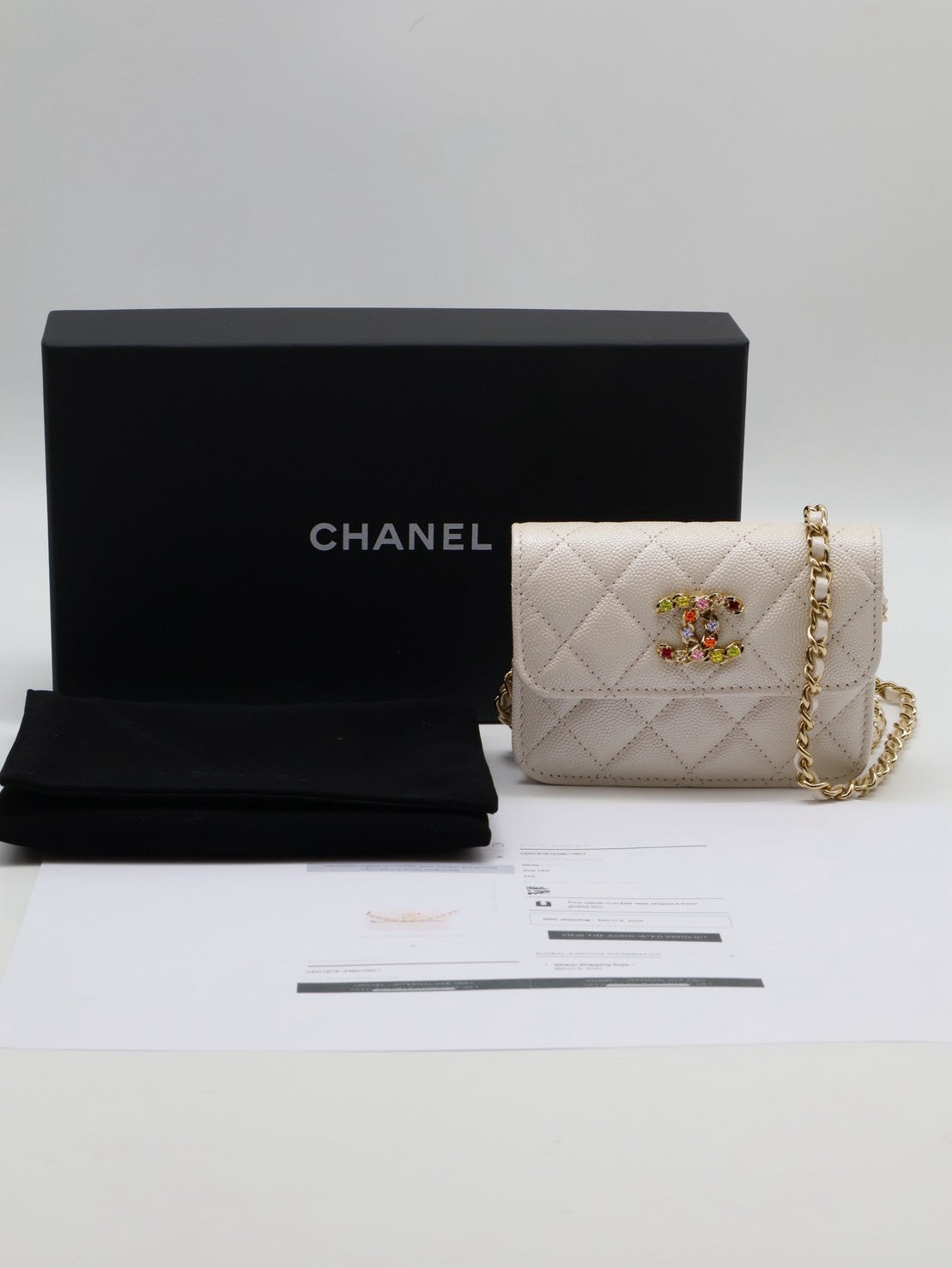 CHANEL 24S彩鑽雙C鍊帶小包 - 白金