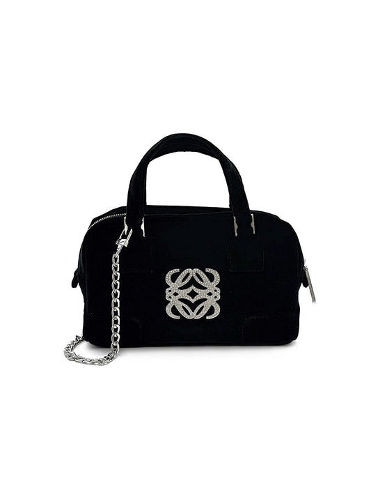 LOEWE Amazona迷你天鵝絨手提包 - 黑