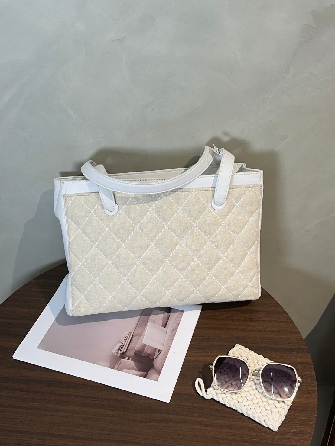 CHANEL 帆布托特單肩包 - 白金9開