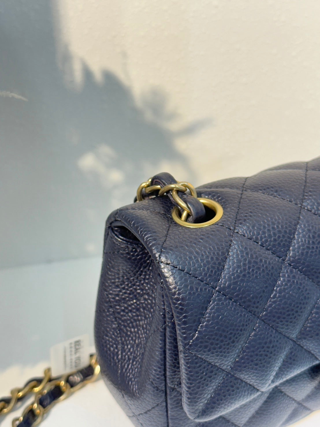 CHANEL 經典口蓋包 Mini CF20 - 粒面牛皮深藍金21開