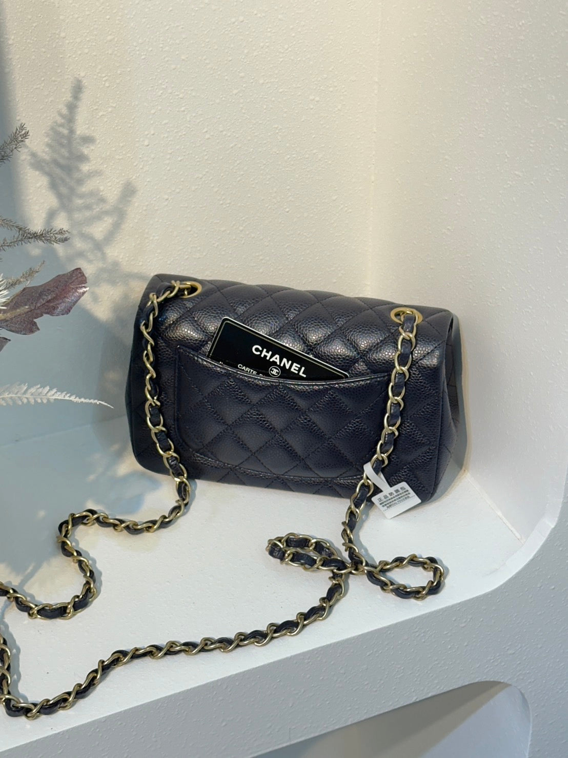 CHANEL 經典口蓋包 Mini CF20 - 粒面牛皮深藍金21開