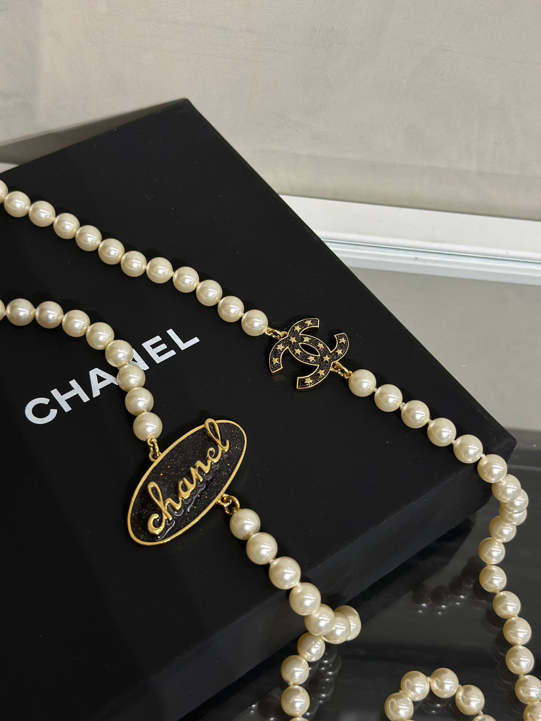 CHANEL 24C星星雙C珍珠長項鍊