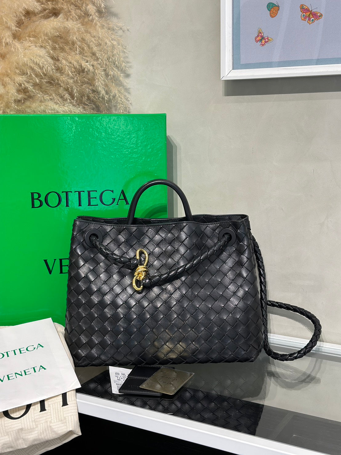 BOTTEGA VENETA Andiamo編織單肩包 - 中號黑金
