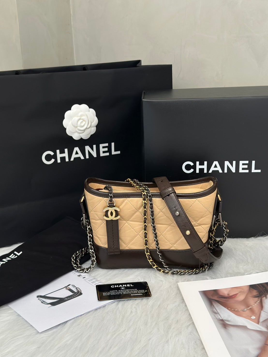 CHANEL 雙鍊條流浪包 - 小號奶茶可可26開