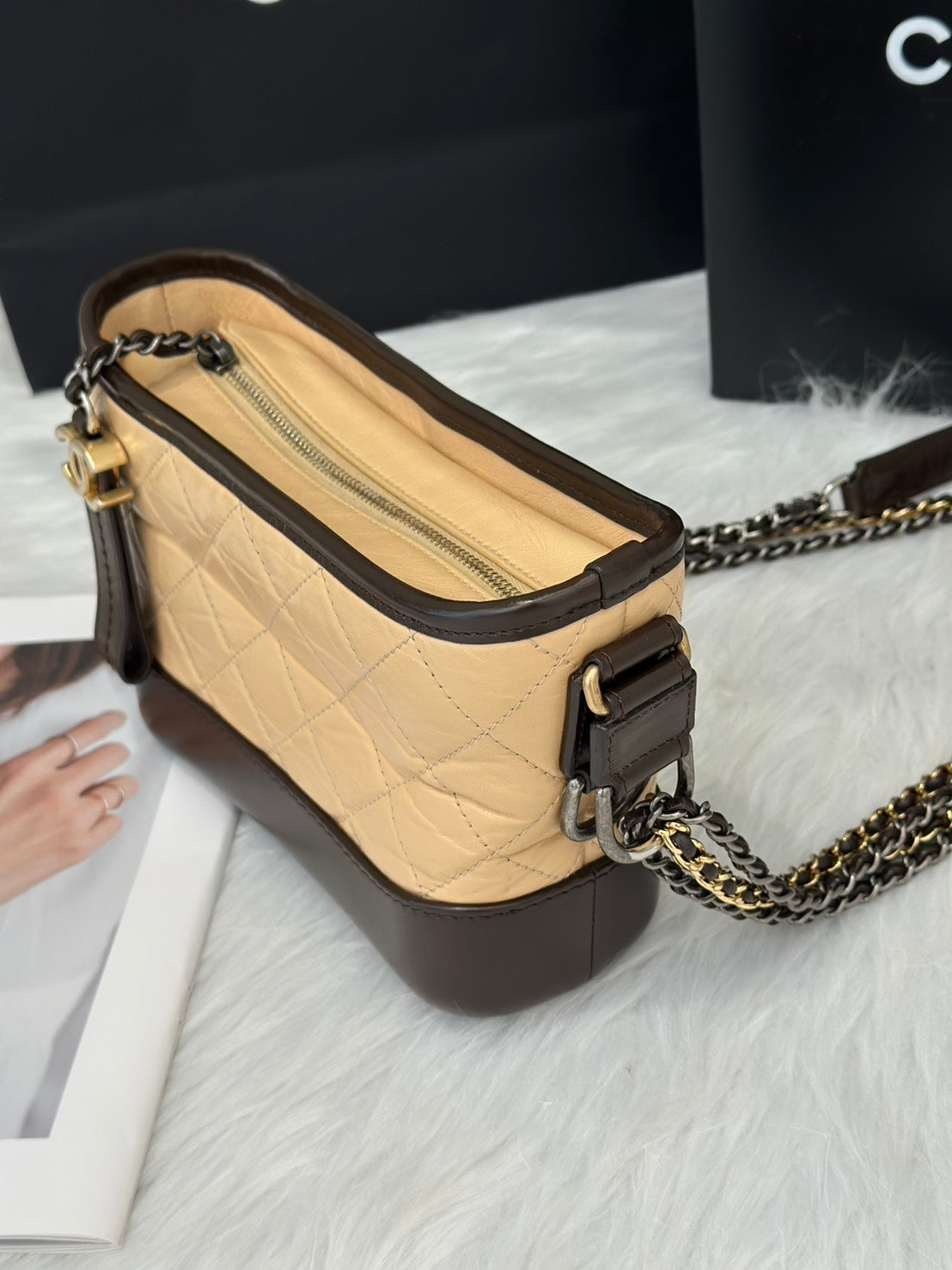 CHANEL 雙鍊條流浪包 - 小號奶茶可可26開