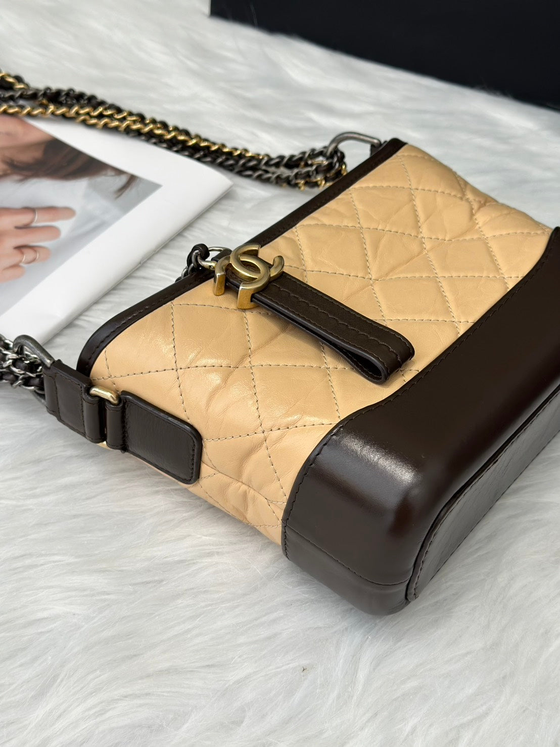 CHANEL 雙鍊條流浪包 - 小號奶茶可可26開