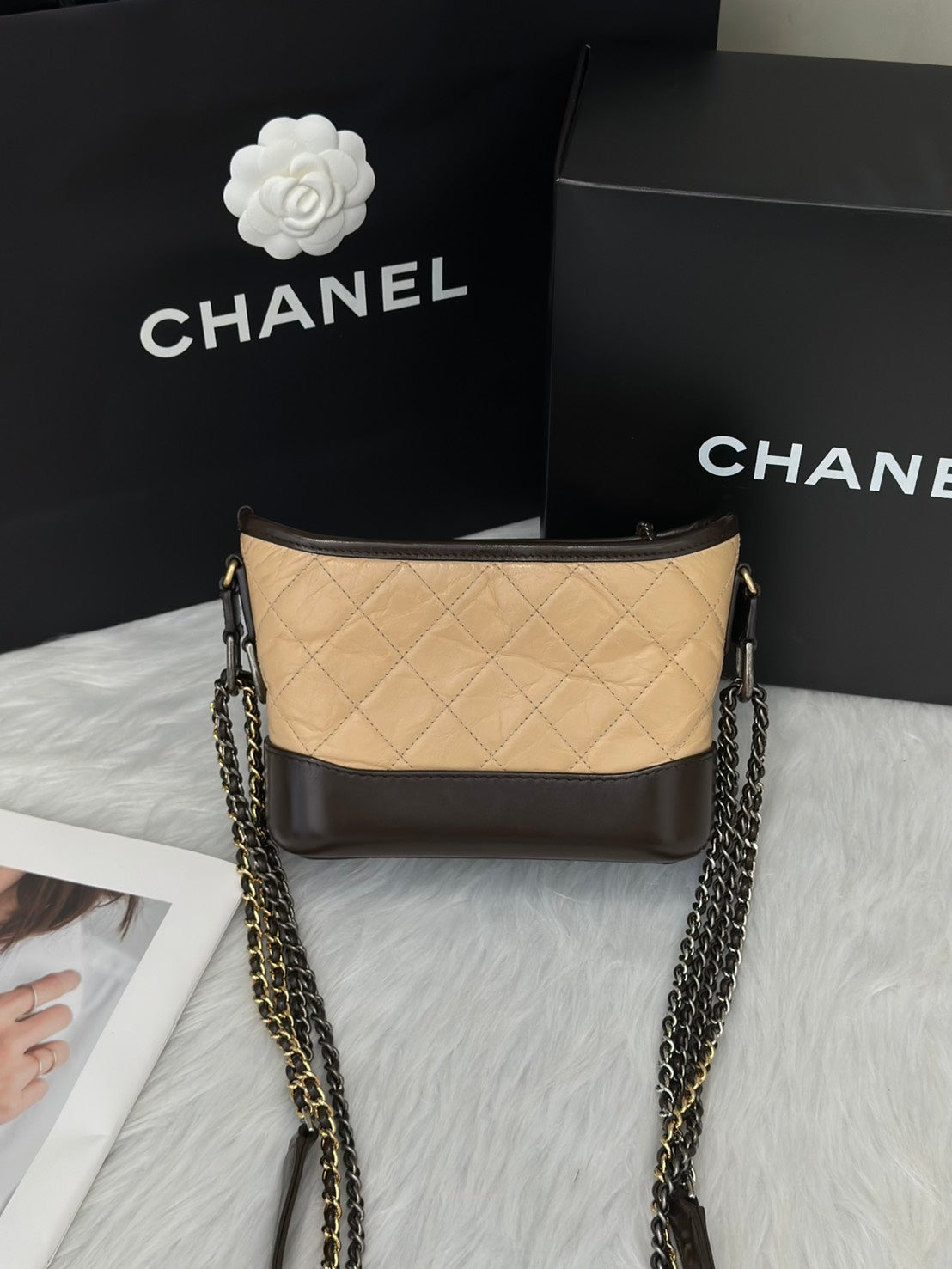 CHANEL 雙鍊條流浪包 - 小號奶茶可可26開