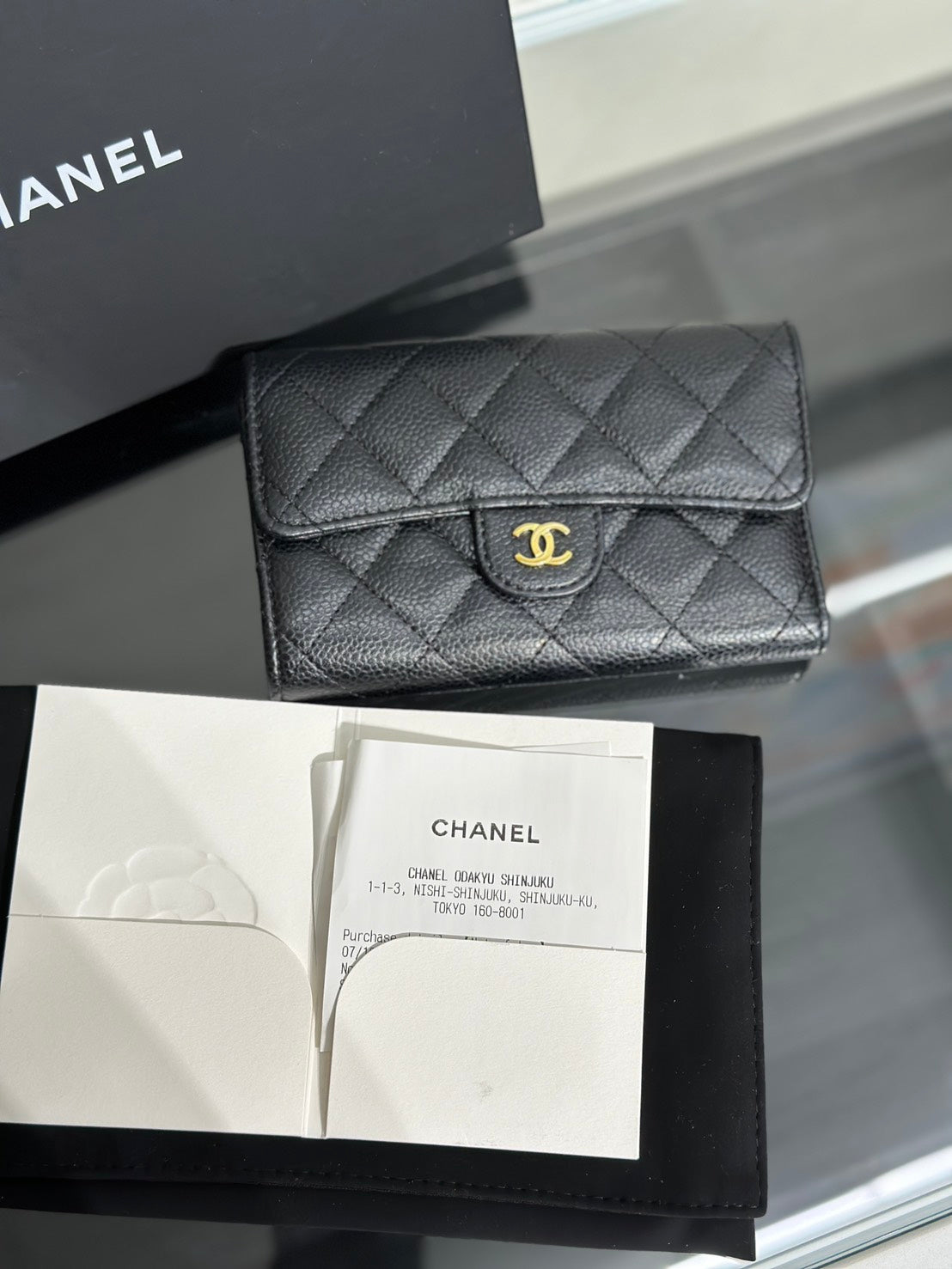 CHANEL 經典粒面牛皮中夾 - 黑金