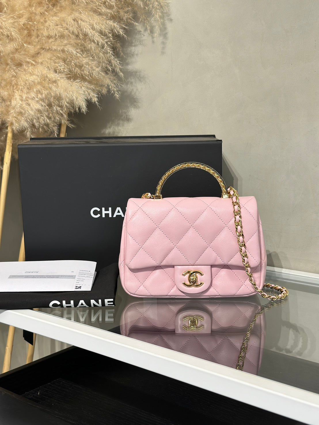 CHANEL 24S壓克力手提Mini CF20 - 粉金